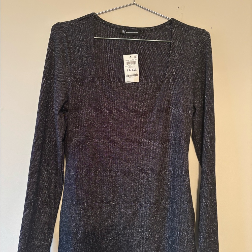 INC International Concepts Shimmering Charcoal Long Sleeve Top